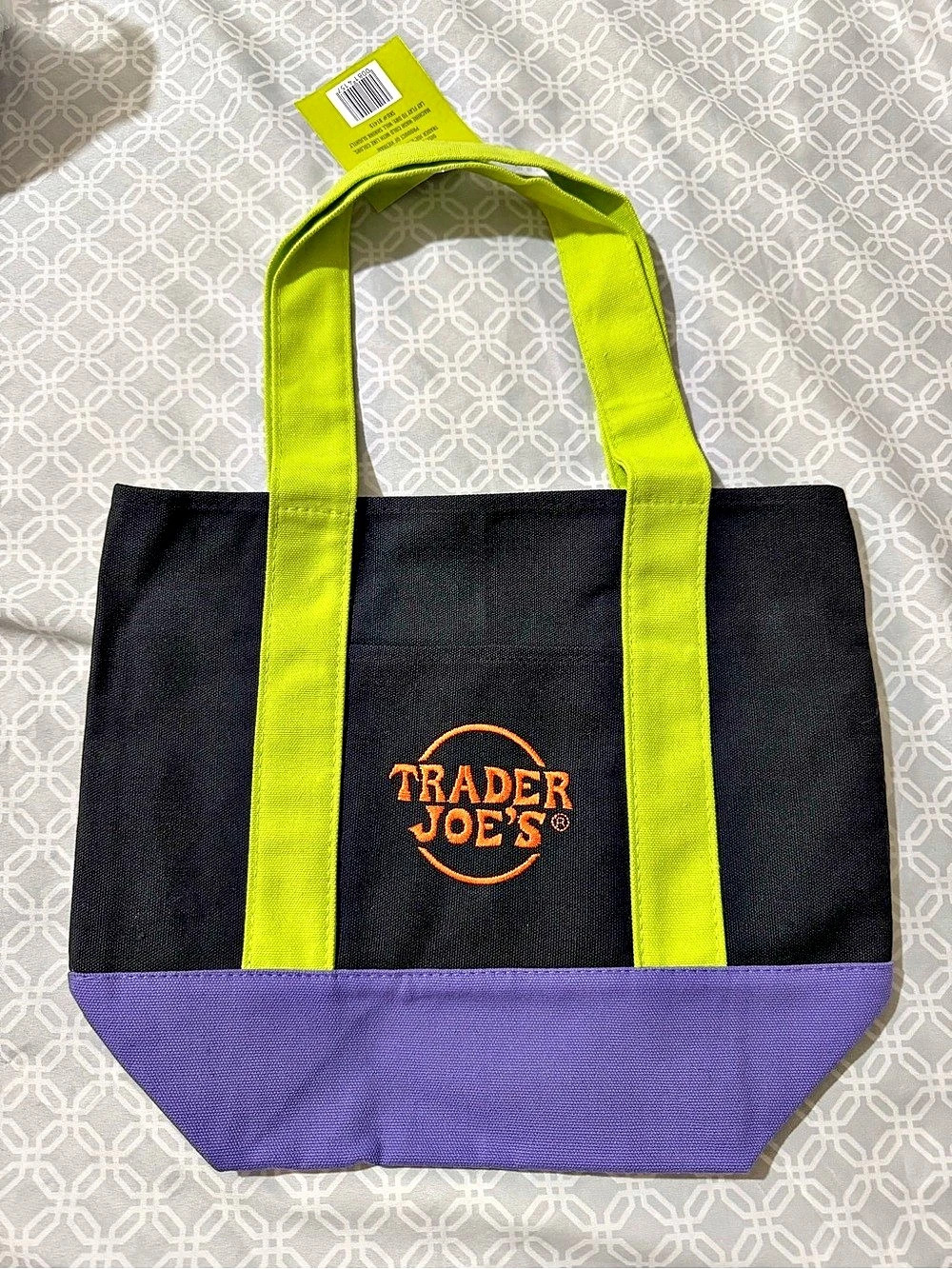 Trader Joe's Trick-or-Treat Mini Canvas Tote Bag Black & Purple